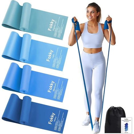 1.5M/1.8M/2M Elastique Musculation, [Lot de 4] Elastique Sport 4 Niveaux, Bande Elastique Musculation pour Sport, Pilates, Yoga, Bande de Resistance Homme & Femme (1/5)