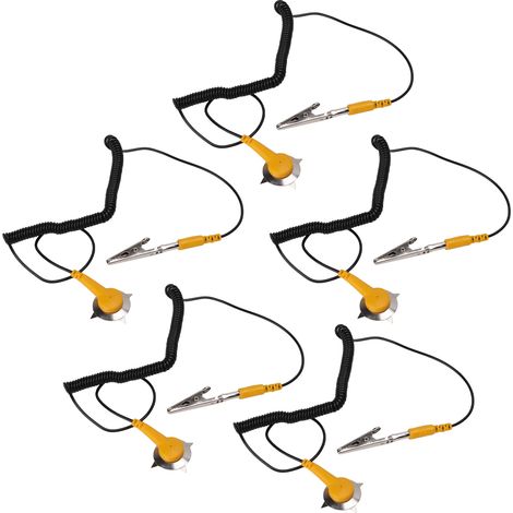 Lot de 5 fils de mise à la terre antistatiques de 2 mm, avec attaches électrostatiques rapides et pratiques pour les réparations électroniques.