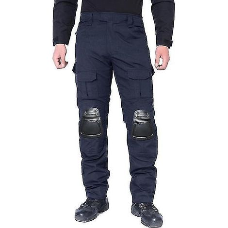 Pantalon militaire homme avec genouillères, pantalon tactique camouflage, pantalon de combat airsoft/armée/paintball - Taille 36 - Bleu marine (1/5)