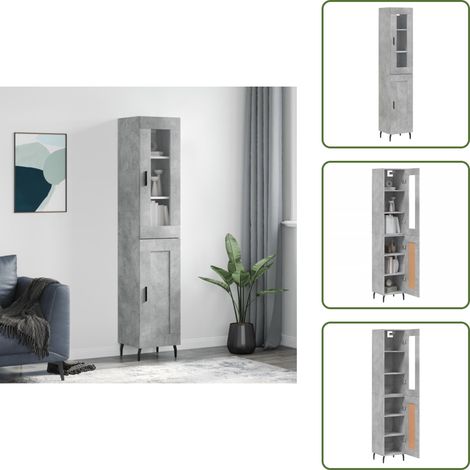 The Living Store Buffet haut Gris béton 34,5x34x180 cm Bois d'ingénierie - Buffet Design Moderne - Meuble Rangement Gris - Armoire Cuisine - Buffet Bas Prix - Commode Salon (1/5)