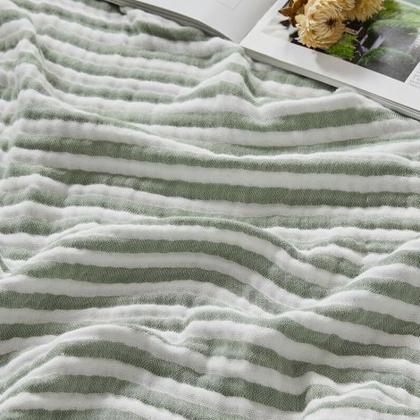 Couverture en Mousseline de Coton pour Grand lit, Couvre-lit en Gaze Respirante, Douce et légère pour Adultes (Vert Sauge rayé, 228,6 x 228,6 cm) (1/5)