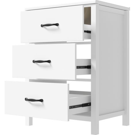 Meuble de salle de bain avec vasque céramique intégrée 61x47x83 cm blanc laqué, 3 tiroirs silencieux (1/5)