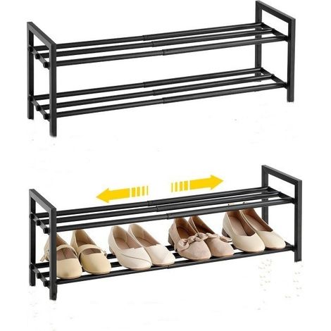 Étagère à Chaussures 2 Niveaux, Extensible Range Chaussures en Métal,43 à 78 cm Noir (1/5)
