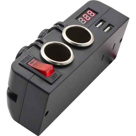 Adattatore splitter con doppia porta USB e doppia presa accendisigari, 12V, con interruttore di accensione/spegnimento a LED, adatto per auto, camper, camion e barche. (1/3)