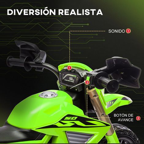 Moto électrique adaptée aux enfants à partir de 3 ans, alimentée par une batterie 12V, avec stabilisateurs et klaxon, capacité de charge jusqu'à 30 kg et respectueuse de l'environnement. (1/5)