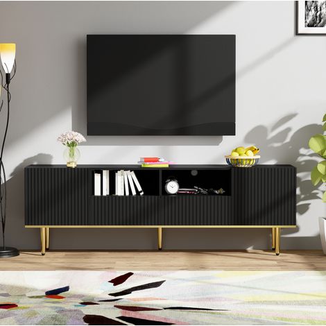 MEUBLIV TV-Möbel 165 x 36 x 55 cm Schwarz und Gold mit 2 Schubladen und Drucköffnung (1/5)