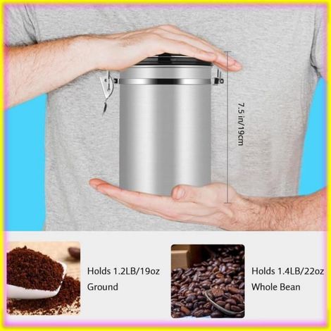 keenso boîte à café Grand récipient à café hermétique en acier inoxydable, boîte de rangement de cuisine beaux presentoir Argent (1/5)