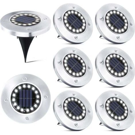 Lot de 8 spots solaires encastrables 16 LED – Autonomie 10h – Étanchéité IP65 – Acier inoxydable et PP – Pour éclairage extérieur jardin - rieur-8 (1/4)