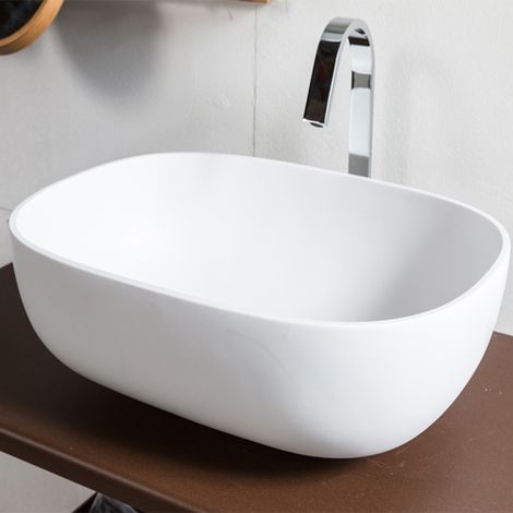 Lavabo bagno da appoggio moderno in resina, lavandino (1/4)