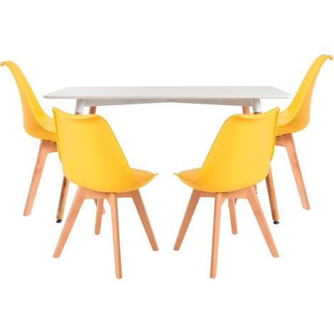 Conjuntos de mesa y sillas - Conjunto Mesa Tower Rectangular 120 x 80 cm Blanca y Pack 4 Sillas Synk Basic - Amarillo (1/5)