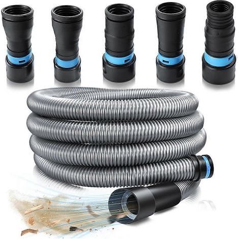 Kit de tuyau d'aspiration 1 1/4 pouce x 10 pieds avec 5 adaptateurs pour systèmes d'aspiration et outils de menuiserie (1/5)