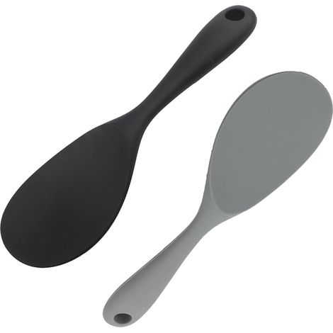 2 schwarze Silikon-Reislöffel zum Kochen zu Hause. (1/5)
