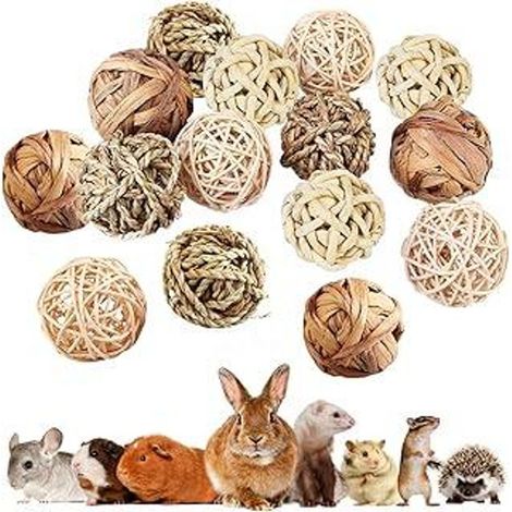15 balles à mâcher pour petits animaux, lapins, lièvres, jouets en herbe, hamsters, chinchillas, gerbilles, cochons d'Inde et autres petits animaux