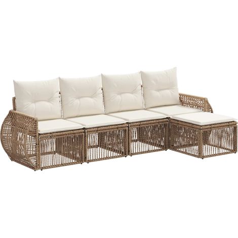 Gartensofa-set 5 pcs Beige und Cremeweiß Poly-Rattan vidaXL