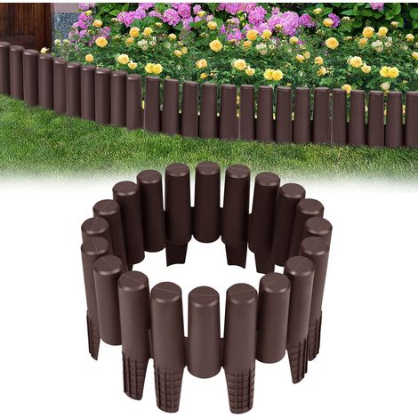 Rasenkante 2,8m Kunststoff Beeteinfassung Holzoptik Beetumrandung aus Polypropylen 28x24cm per stück Gartenpalisade Spleißbar (10 Stück, Braun) NAIZY (1/5)