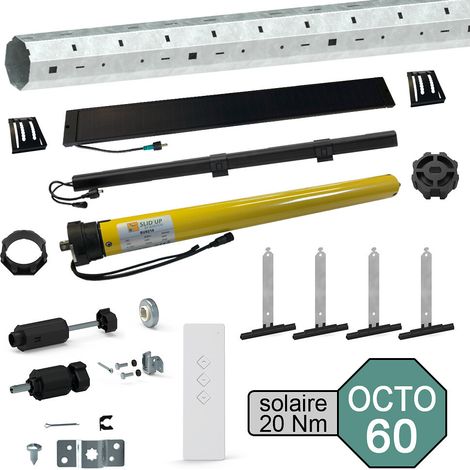 Prolenta Premium – Kit motorisation solaire pour volet roulant 40 kg – Tube octogonal Ø 60 mm – Moteur radio 20 Nm – Réglage facile par télécommande (1/4)