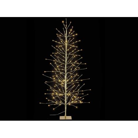 Albero di Natale luminoso con rivestimento dorato m 1,80 H con 232 luci LED bianco caldo e 107 rami, M 1,80 H