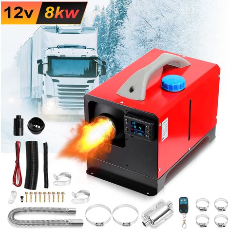 Jiubiaz Riscaldatore diesel ad aria  8 kW  12 V  LCD e telecomando  orizzontale  serbatoio 5 L  tutto in uno  rosso  compatto e portatile (1/5)