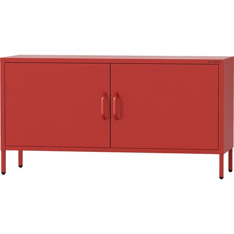 Jan Nowak Fernsehschrank ROSA TV Schrank TV mit Beinen Board für Wohnzimmer, Schlafzimmer Metall Fernsehtisch mit Türen und Stauraum, 115 x 59,5 x 40 cm, Rot (1/5)