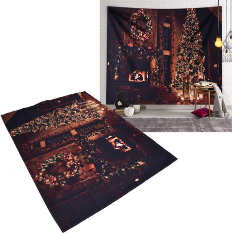 Tapisserie de Noël, sapin de Noël, fond de cheminée, cadeau de décoration familiale pour le Nouvel An, 200 x 150 cm (1/5)