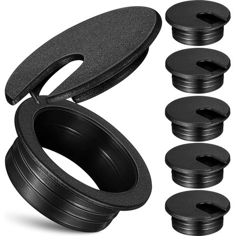 Healeved Lot de 6 passe-câbles ronds en plastique ABS, noirs, réutilisables, pour la gestion des (1/5)