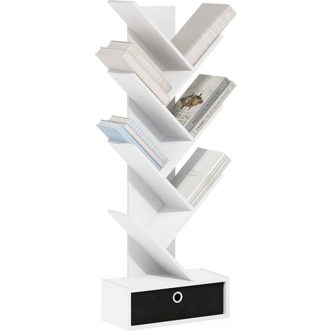 Étagère À Livres, 7 Niveaux, avec Tiroir De Rangement, 21,3 X 42,9 X 117,4 Cm, Idéale pour Le Salon, La Chambre Ou Le Bureau, Blanc/Noir. (1/5)