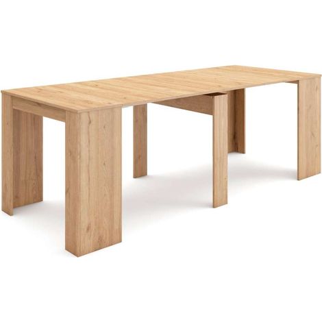 Mesa extensible Adamuz de 222x90x77 cm con pata central, mecanismo telescópico, color roble (1/4)