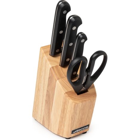 UNIVERSAL SET - Bestehend aus einer Küchenschere (195 mm) und drei Messern aus der Universal Cooks Serie 100 mm, 150 mm und 175 mm. Alles ist in einem gummierten Holzblock untergebracht. (1/3)