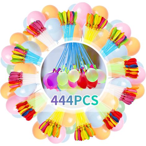 444 Colourful Self-Closing Water Balloons with 2 Tap Fittings for Pool Summer Parties Outdoor Beach (1/5)