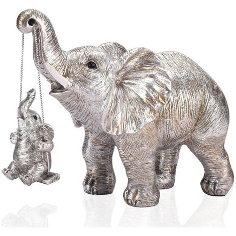 Statue d'éléphant, sculpture d'éléphant porte-bonheur, symbole de santé et de force, objet décoratif moderne pour la maison, le salon ou le bureau - Argent (1/5)