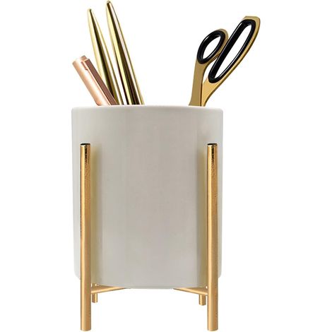 Support Pour Stylos Et Crayons - Support En Céramique Avec Support Métallique Stable - Pour Bureau Maison Et Bureau - 1 Pièce (1/5)