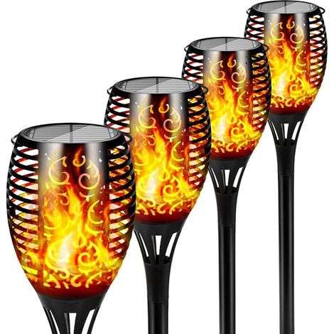 Lampe Solaire - Effet Flamme - 12 Led - Ip65 - Jardin Cour Extérieur - 4 Pièces (1/3)