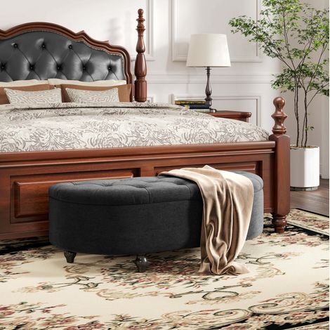 Banc de rangement 120 cm velours gris foncé OKMYHOME (1/5)
