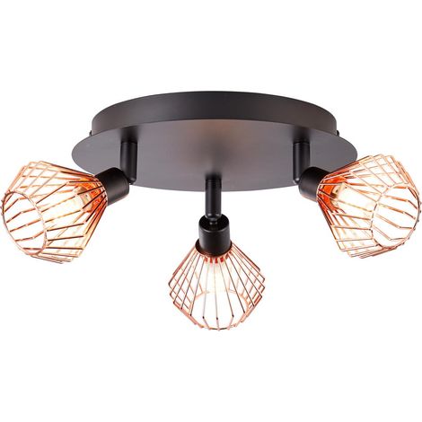 BRILLIANT Lampe Dalma Spotrondell 3flg schwarz/kupfer 3x QT14, G9, 33W, geeignet für Stiftsockellampen (nicht enthalten) Köpfe schwenkbar (1/4)