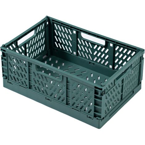 Panier de rangement pliable en plastique, vert foncé, format moyen, usage domestique (1/4)
