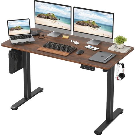 Electric Height Adjustable Standing Desk Office Computer Desk Stand Up Desk For Home Office, 120cm, Brown