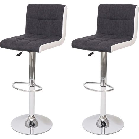 2x Tabouret de bar HWC-G87, chaise bar, réglable en hauteur - tissu gris foncé et similicuir blanc,pied chromé