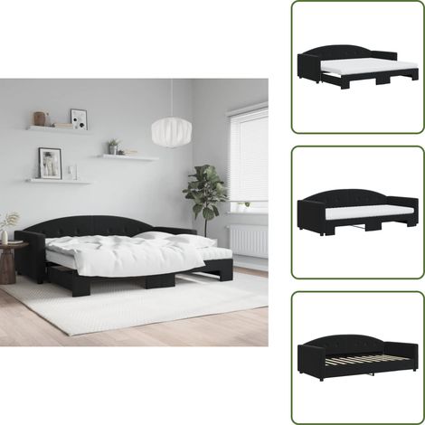 The Living Store Tagesbett Ausziehbar mit Matratzen Schwarz 90x190 cm Samt - Schlafsofa (1/5)