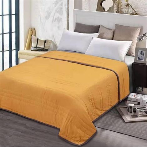 Colcha reversible de 200x220 cm, color amarillo puro, acolchada, apta para aire acondicionado, juego de cama/sofá.