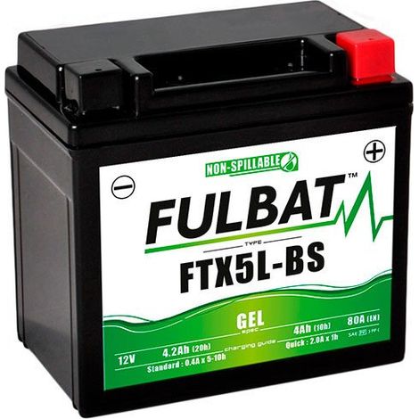 Fulbat - Batería moto Gel YT5L-BS / YTX5L-BS / FTX5L-BS 12V 4Ah