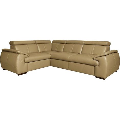 Canapé d'angle en 100% cuir de luxe italien , 5 places Cintia, couleur beige, angle gauche