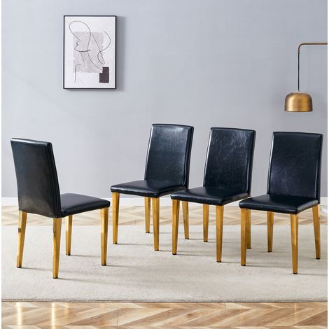 Sillas de comedor modernas, juego de 4, PU negro y patas metálicas doradas HAVRYA (1/5)