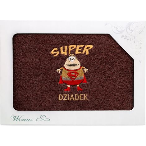 Handtuch mit Stickerei „Super Opa“, 70 x 140 cm, braun, ein tolles Geschenk (1/2)