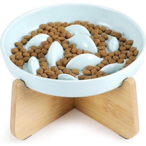 Gamelle surélevée en céramique pour chat, support bambou antidérapant, mangeoire ergonomique anti-régurgitation (1/5)