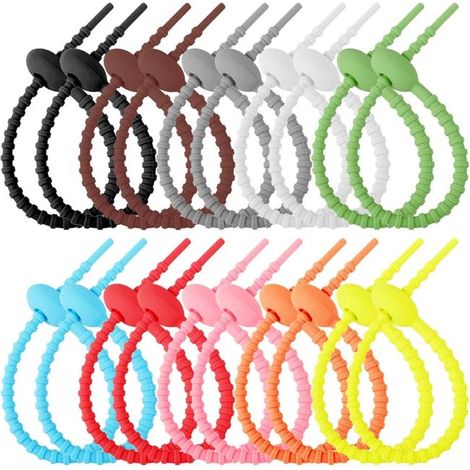 Lot de 20 serre-câbles en silicone, serre-câbles torsadés réutilisables et colorés, élastiques (SKU produit : 97160803 SKU Offre : mkh25.8.22-4) (1/4)