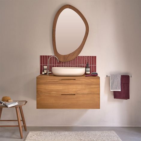 Meuble sous vasque en teck massif 80 cm (1/5)