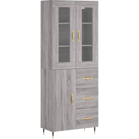 Buffet bahut commode armoire meuble de rangement organisateur cuisine salle de séjour salon haut sonoma 69,5 x 34 x 180 cm bois d'ingénierie gris