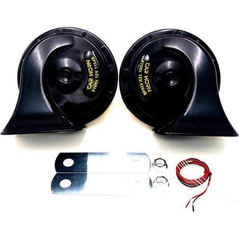 Car Horn Corne De Voiture Klaxon électrique de voiture 115DB Corne De Camion Corne D'escargot Noir Étanche Corne Haute Et Basse Tonalité Avec Support En Métal Pour 12V Camion Voiture Moto etc (1/5)