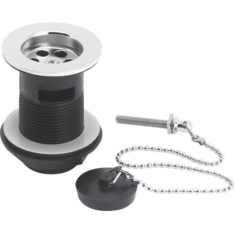 Ceramic Accessories Basin Waste with Poly Plug and Chain - Chrome/Black