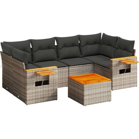 Maison Exclusive - 7-tlg. Garten-Sofagarnitur mit Kissen Grau Pol (1/5)